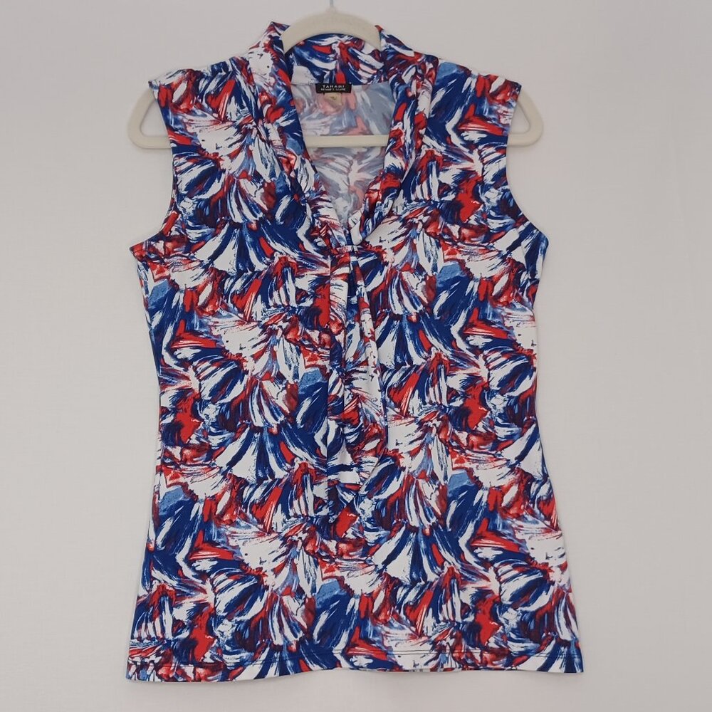 Women's Tahari 4th of July American Red White & Blue Sleeveless‎ Blouse Size XS